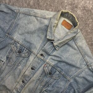 VTG‎ 1980's Levi's Trucker Jacket Mens XL Denim 70507 0214 Blue USA Red Batwing